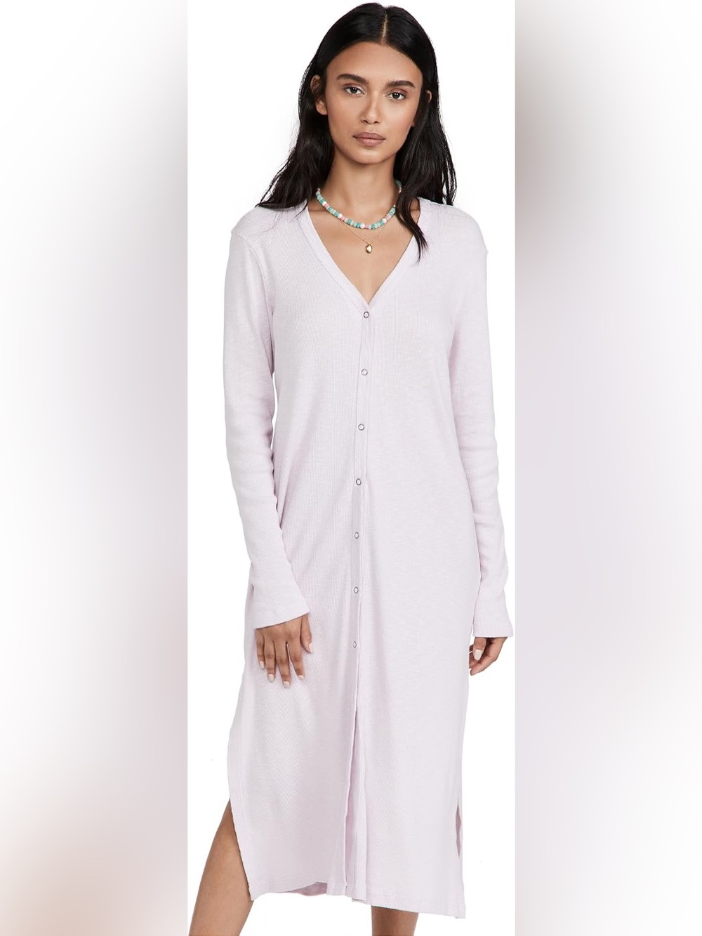 Wilt Women's long-Sleeve snap front jersey Henley Ribbed T-Shirt Dress